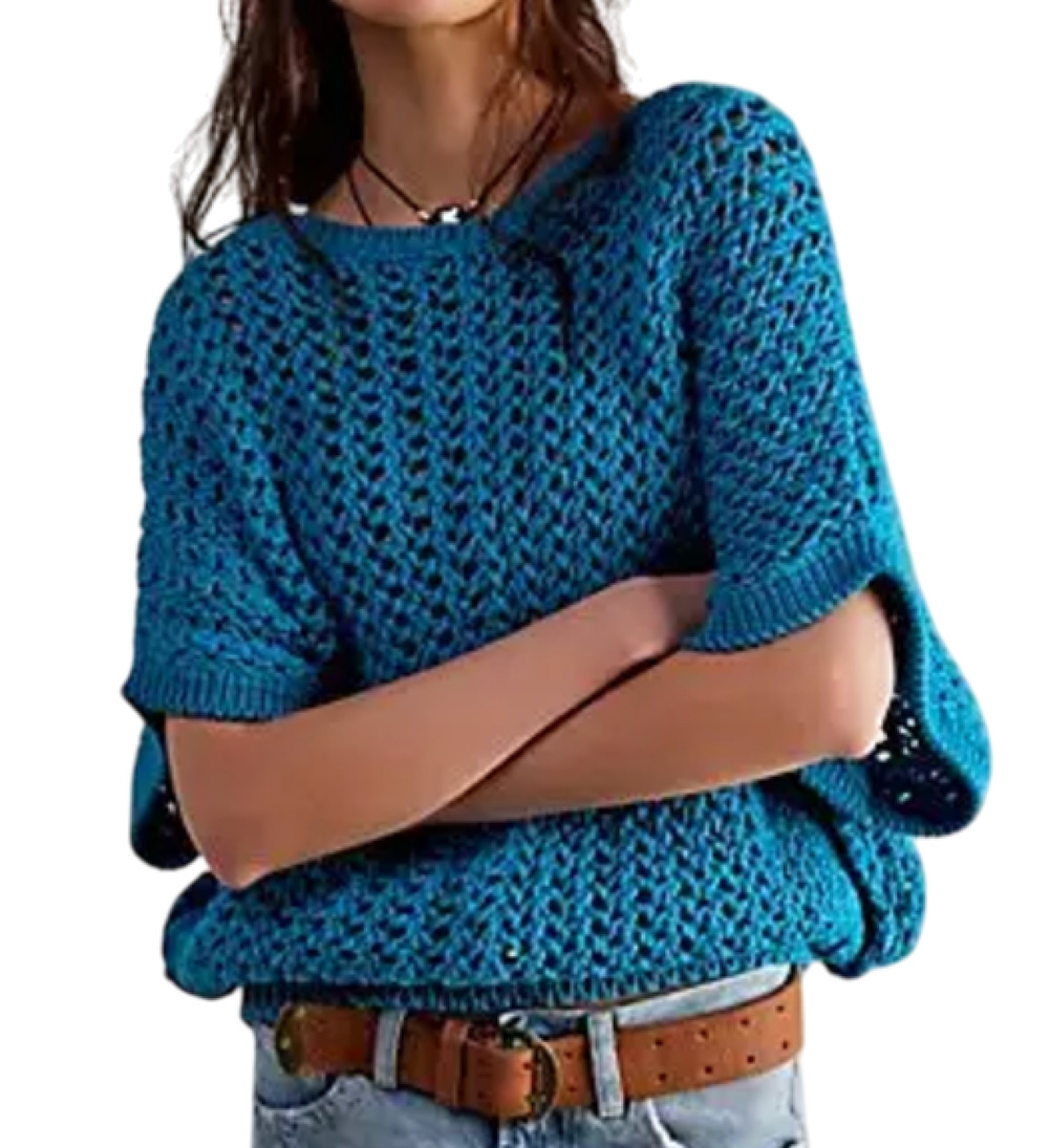 NEW FREE PEOPLE WE THE FREE OCEAN PALACE BLUE SOPHIA SWEATER TEE TOP SZ XS